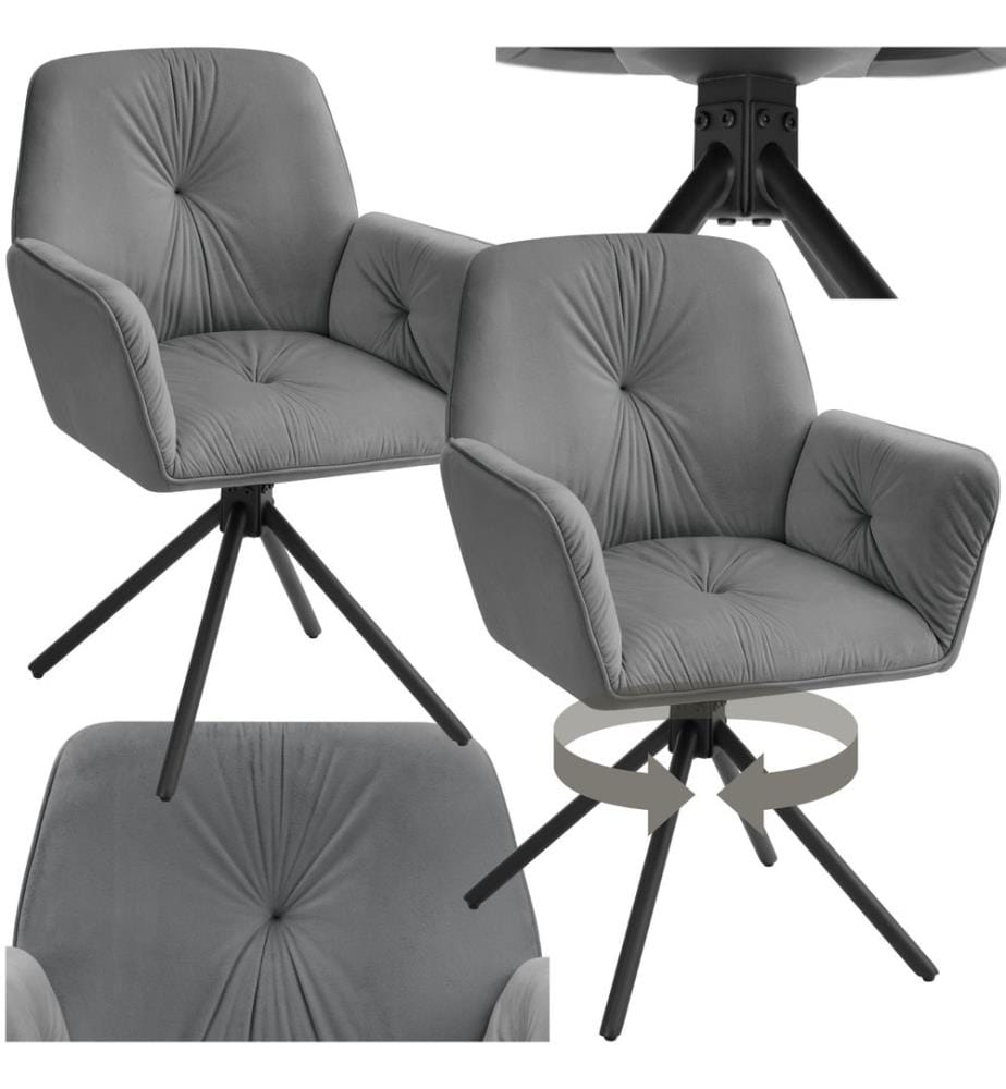 Chaise pivotante LENIA rembourrée - Aspect velours anthracitenoir, Lot de 2