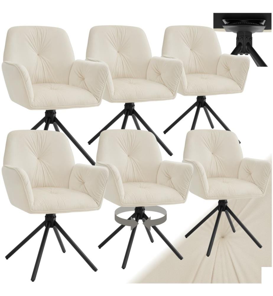 Chaise pivotante LENIA rembourrée - Velours crèmenoir, Lot de 6