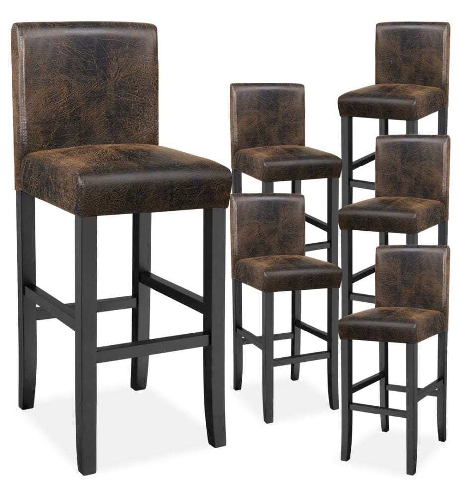 Tabouret de bar en cuir synthétique - marron antique, Lot de 6