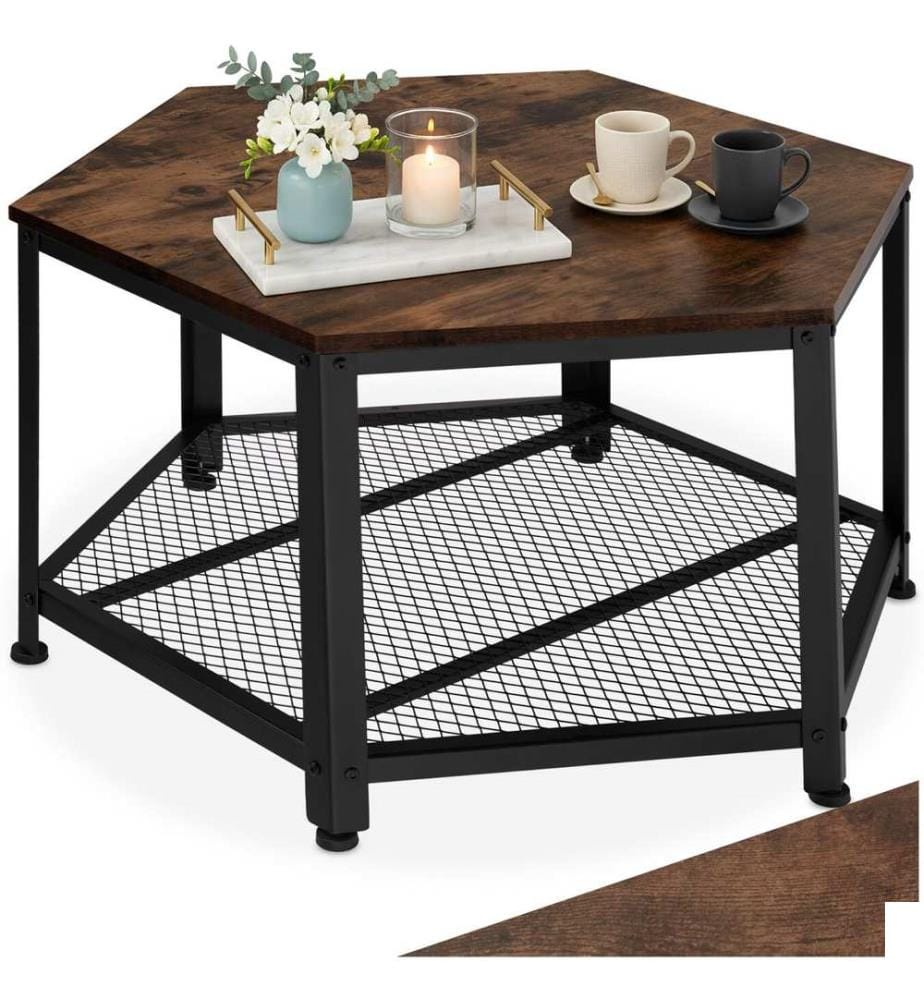 Table basse NORWICH Style Vintage 86,5x75x46,5 cm - Bois foncé industriel, rustique