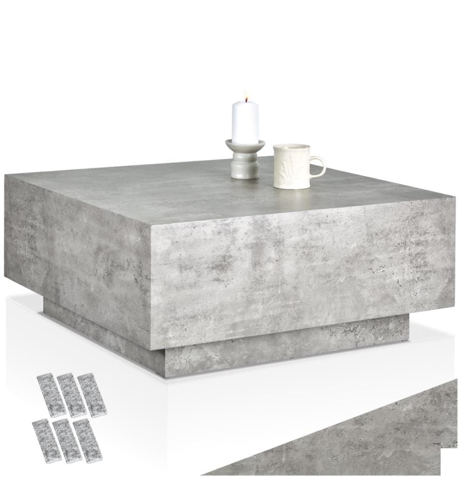 Table basse LASLEY avec pied - Aspect béton, 80 x 80 x 35 cm