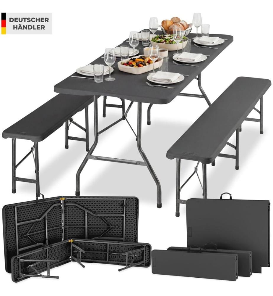 Ensemble de table de camping Panja, pliable, résistant aux intempéries, 8 personnes - gris anthracite