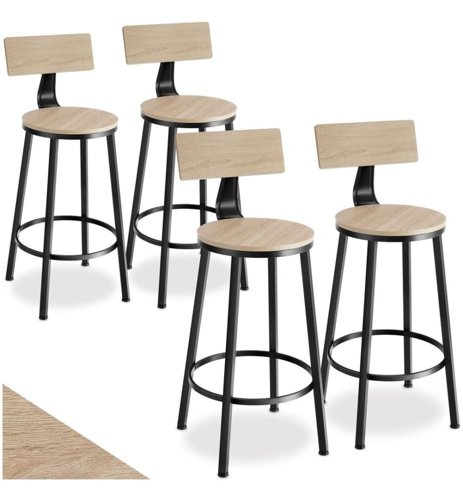 Tabourets de bar Poole - Bois clair industriel, Chêne Sonoma, Lot de 4