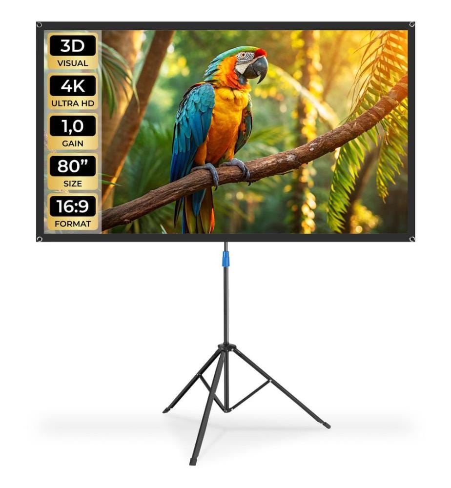 Écran de projection Cinema avec trépied pliable, 16:9, 4K, HD - 177 x 100 cm