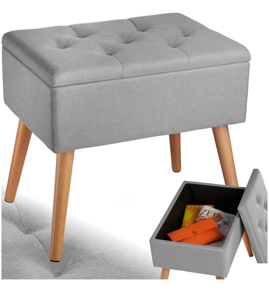 Banc avec coffre de rangement aspect lin RANYA - gris clair