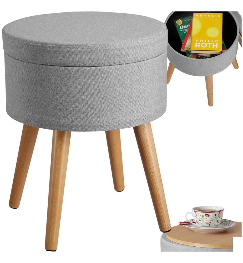 Tabouret avec coffre de rangement YARA aspect lin transformable - gris clair