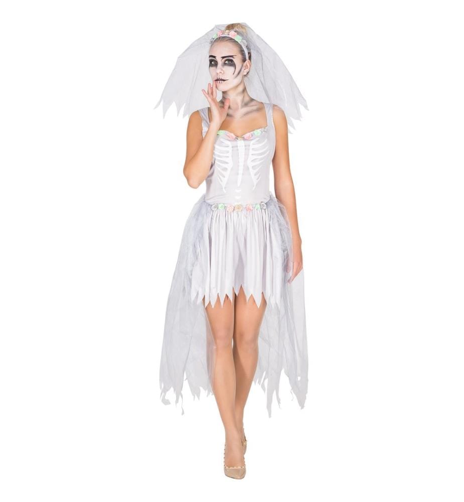 Déguisement de robe de mariée squelette pour femmes