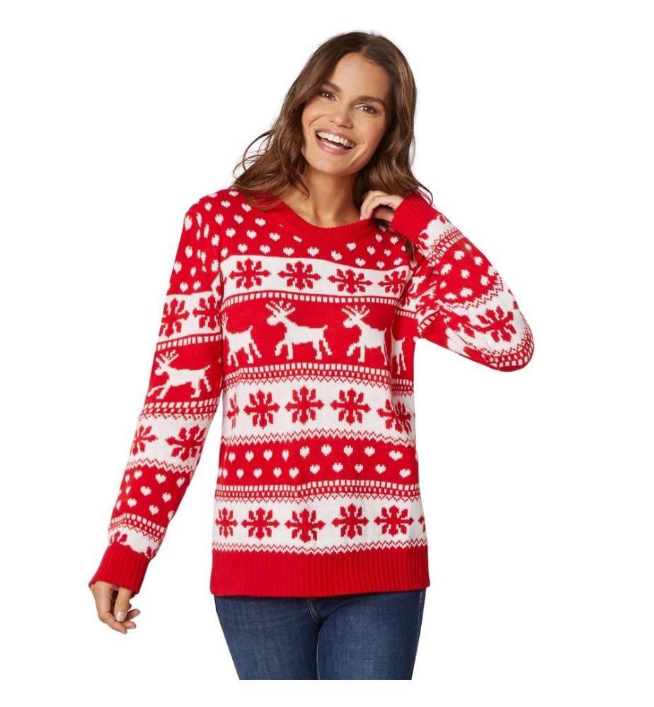 Pull de Noël Magie hivernale rouge-blanc pour femmes