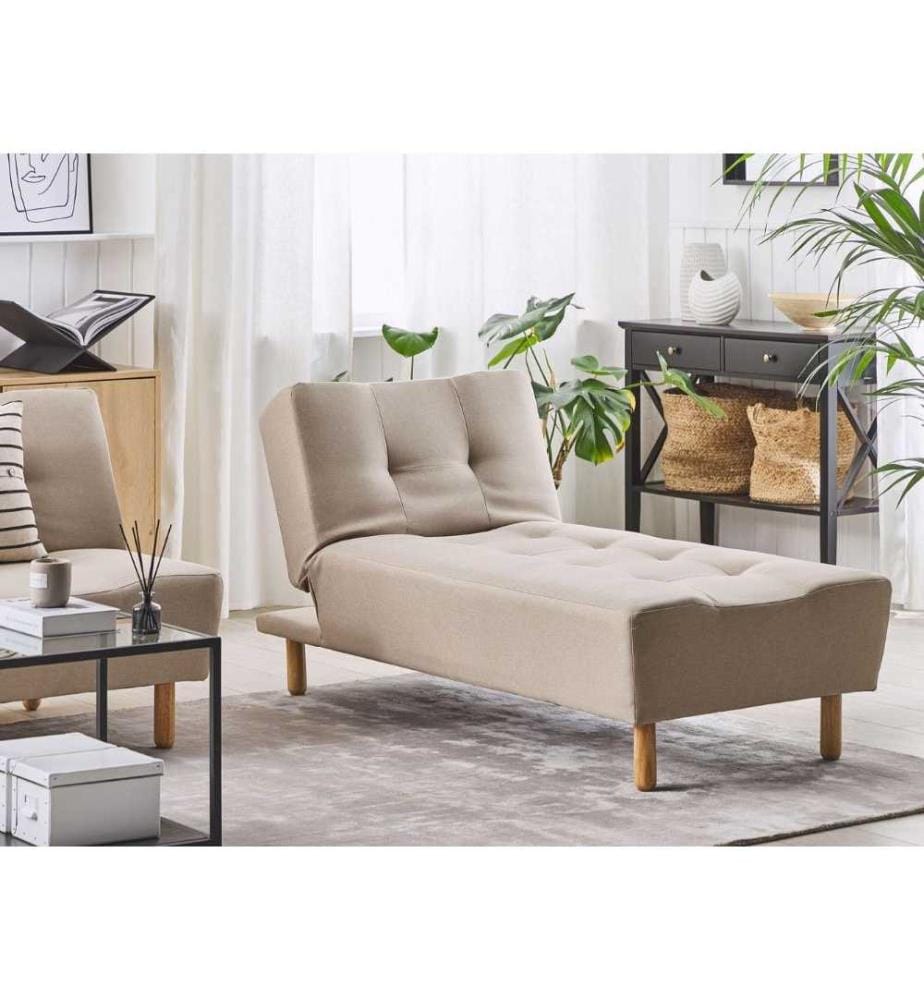 Chaise Longue Tapissé en Tissu Beige Idéale pour Chambre ou Salon Scandinave
