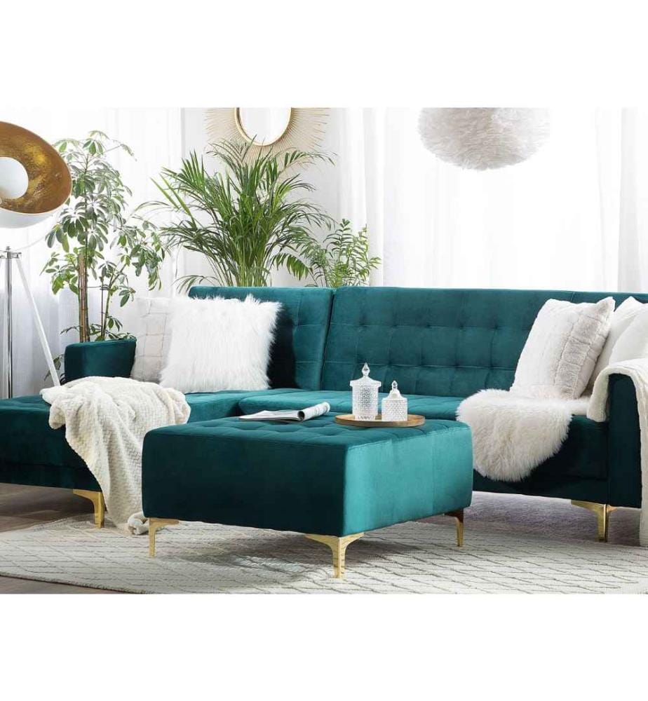 Ottoman ABERDEEN Velours Bleu paon