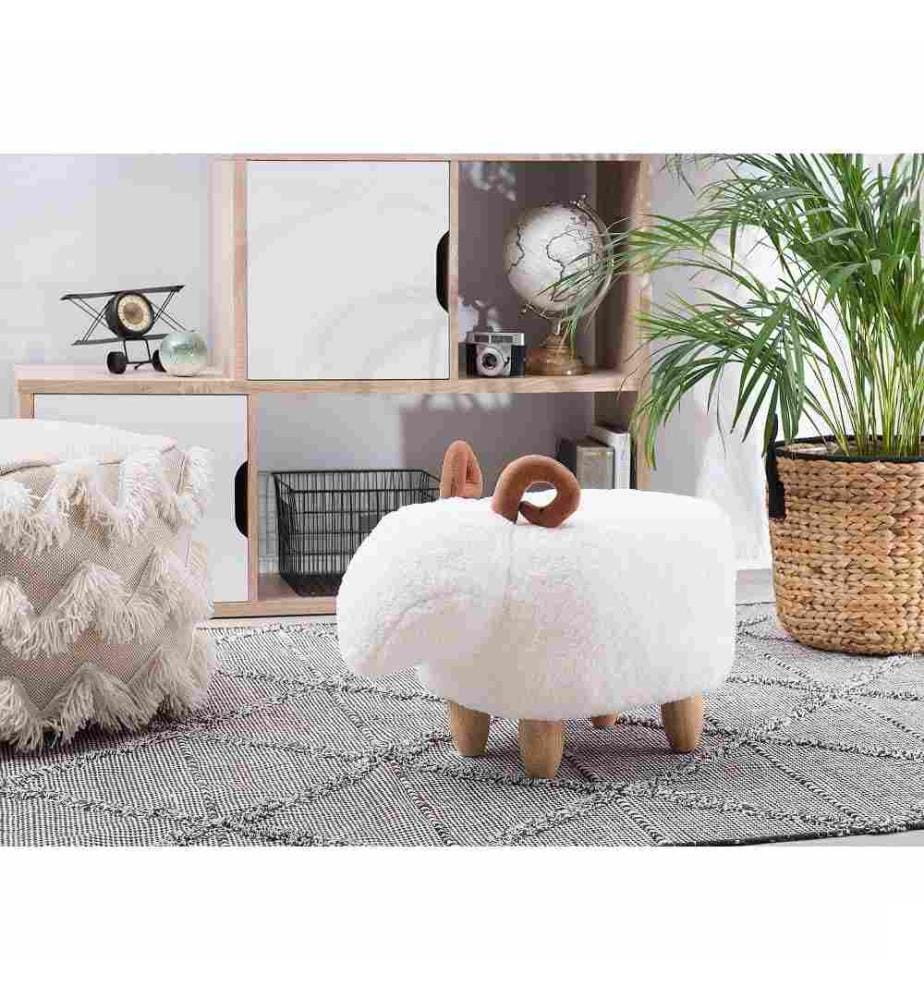 Tabouret animal LAMB Tissu Blanc Agneau