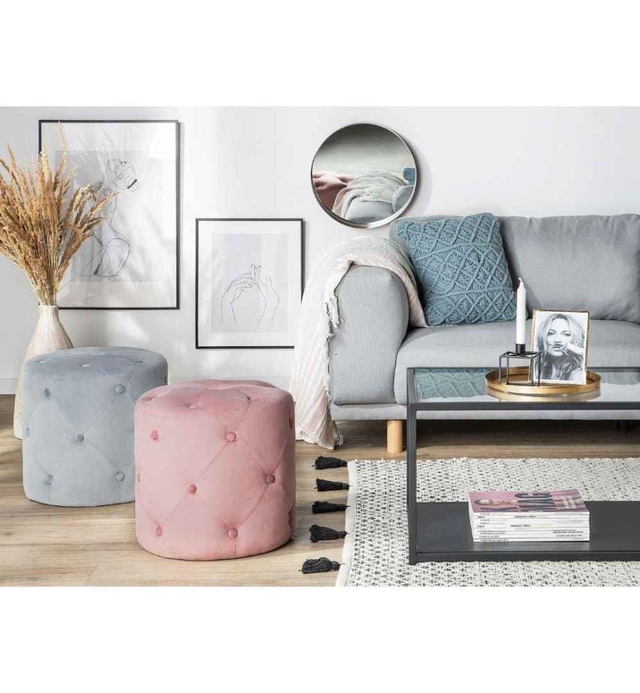 Pouf COROLLA Velours Gris clair