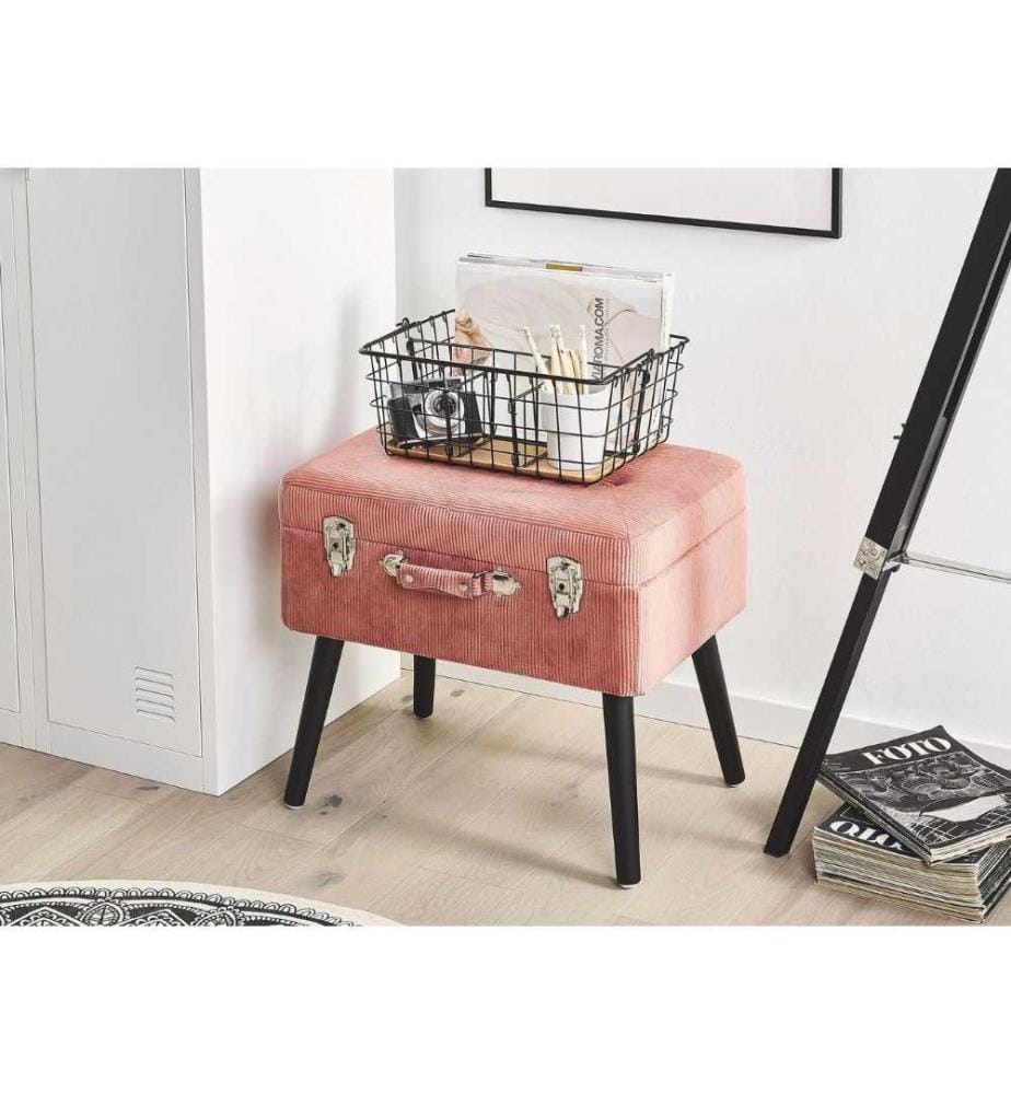Tabouret de rangement MALLARD Velours côtelé Rose