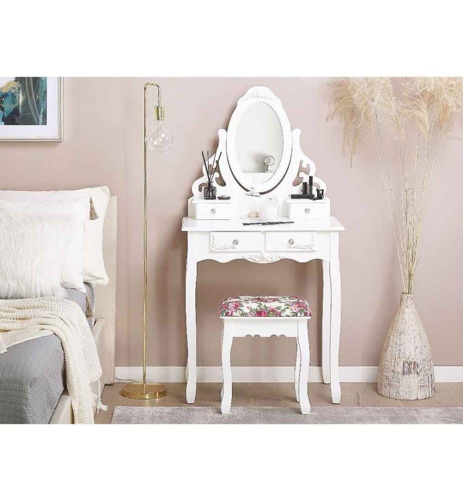 Coiffeuse avec miroir et tabouret AMOUR Blanc