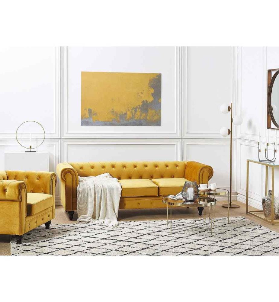 Ensemble de salon 4 places CHESTERFIELD Velours Doré