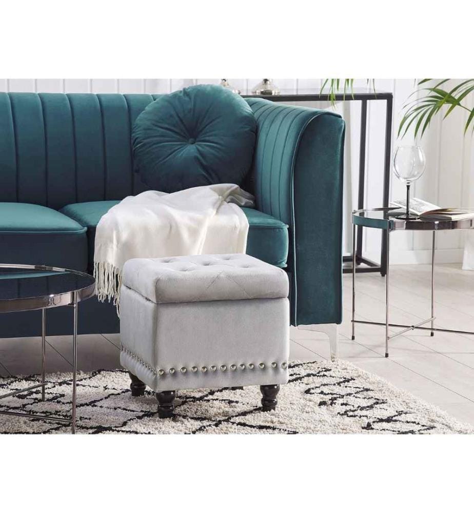 Pouf de rangement LORETTO Velours Gris clair