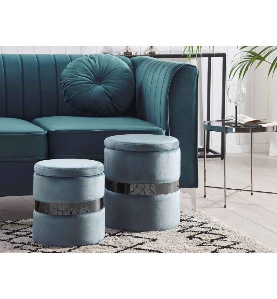 Lot de 2 poufs avec rangement DORIS Velours Bleu