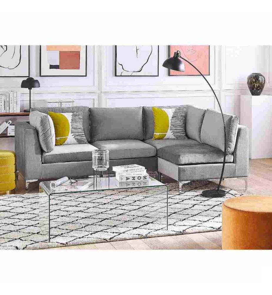 Canapé d'angle modulable 4 places EVJA Velours Gris Côté gauche