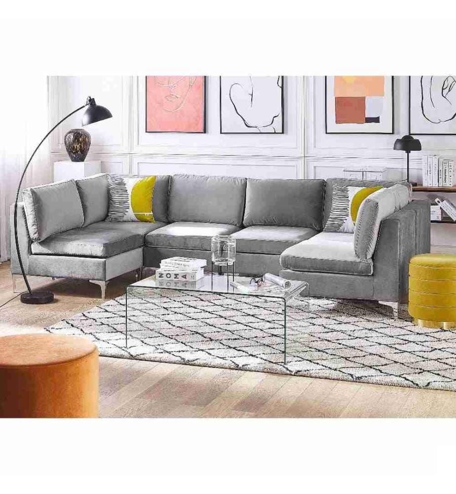 Canapé modulable en forme de U 6 places EVJA Velours Gris