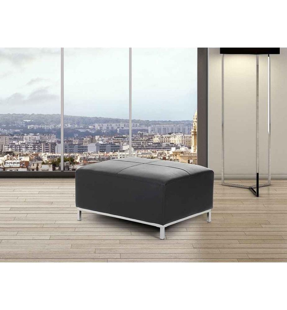 Pouf Carré Noir en Cuir 71 x 71 cm de Type Ottoman avec Pieds en Métal 46 cm de Hauteur Rembourrage en Mousse