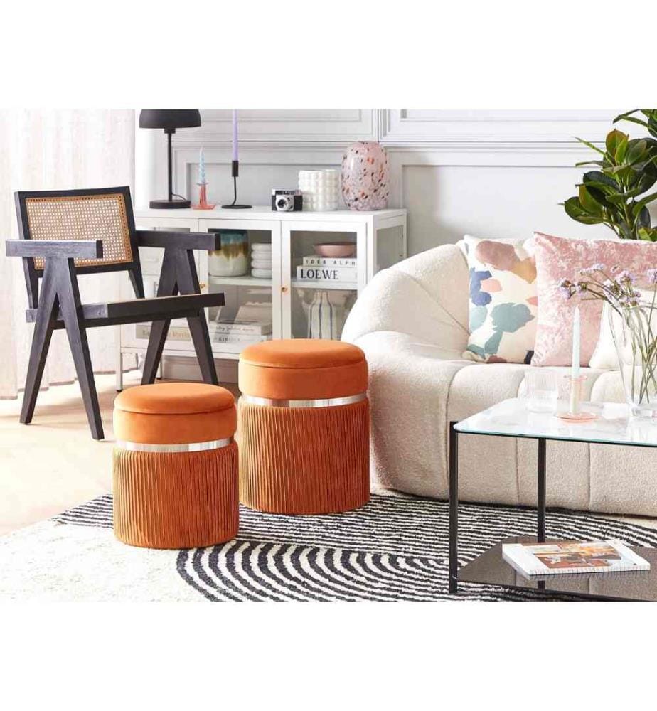 Lot de 2 poufs avec rangement CAMDENTON Velours Orange