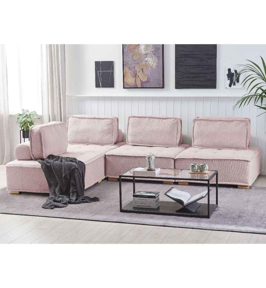Canapé d'angle modulable 4 places TIBRO Tissu Rose Côté droit