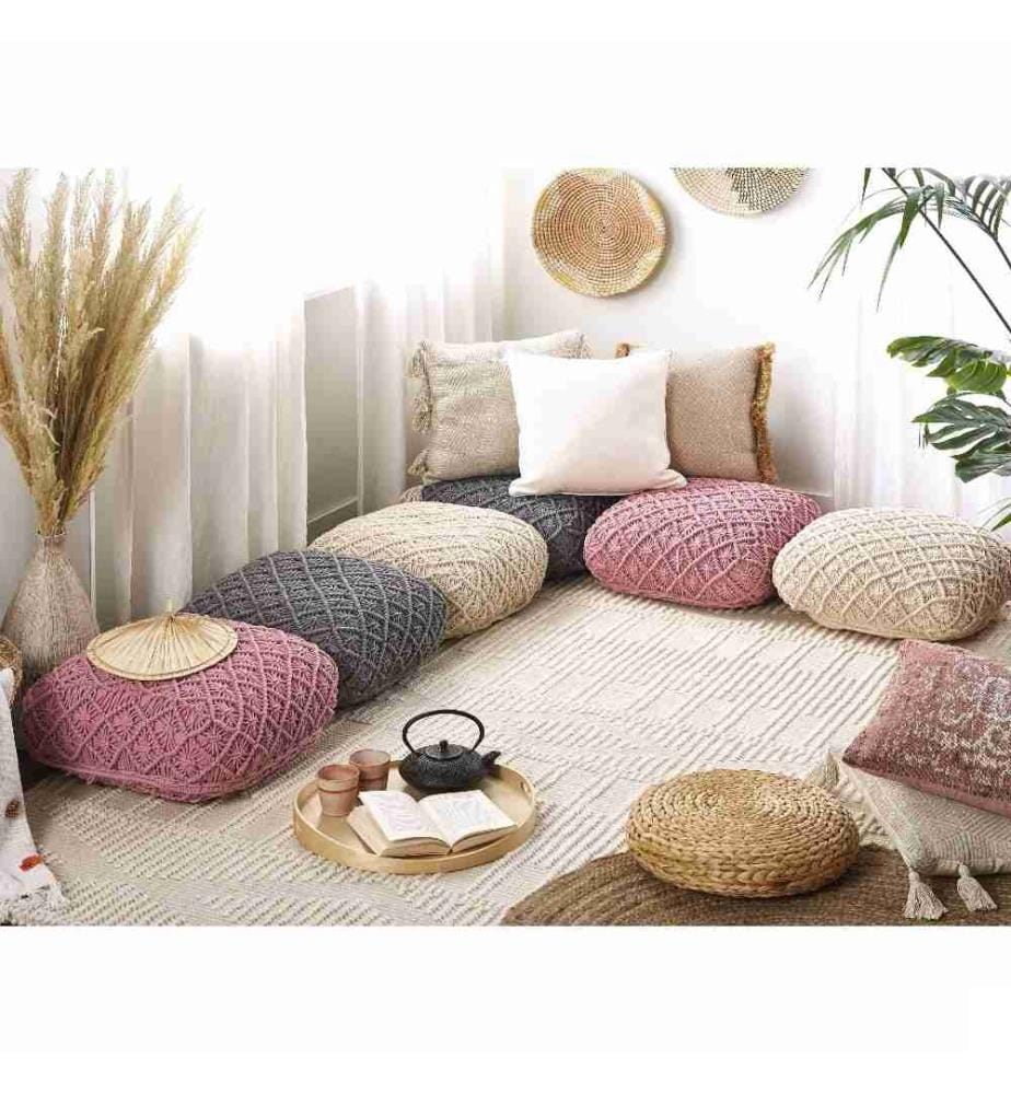 Pouf Macramé BERRECHID Coton Rose