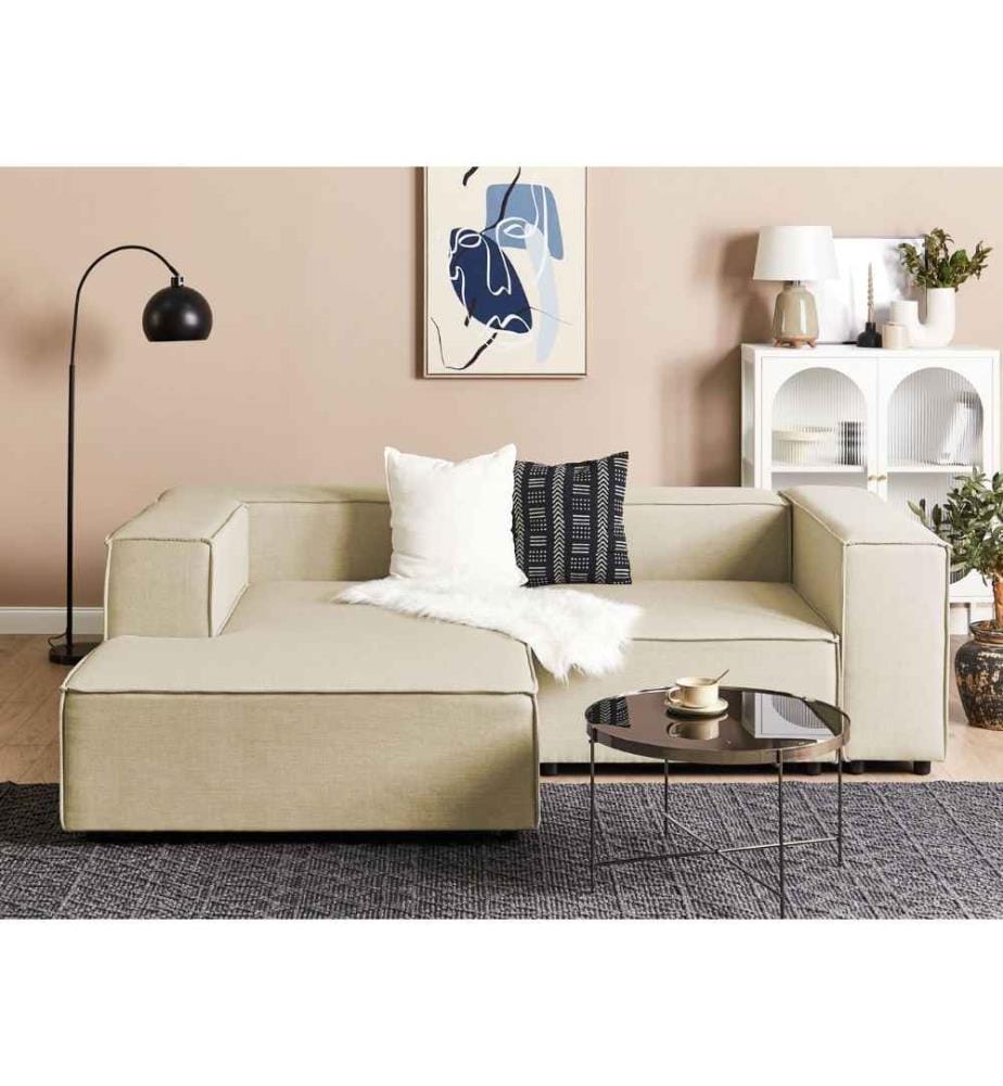 Canapé d'angle modulable 2 places APRICA Lin synthétique Beige Côté droit