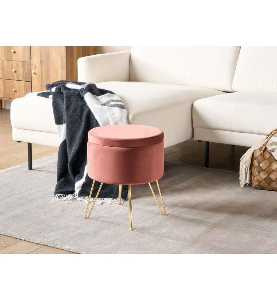 Pouf en velours rose et pieds en métal doré, accessoires modernes et glamour