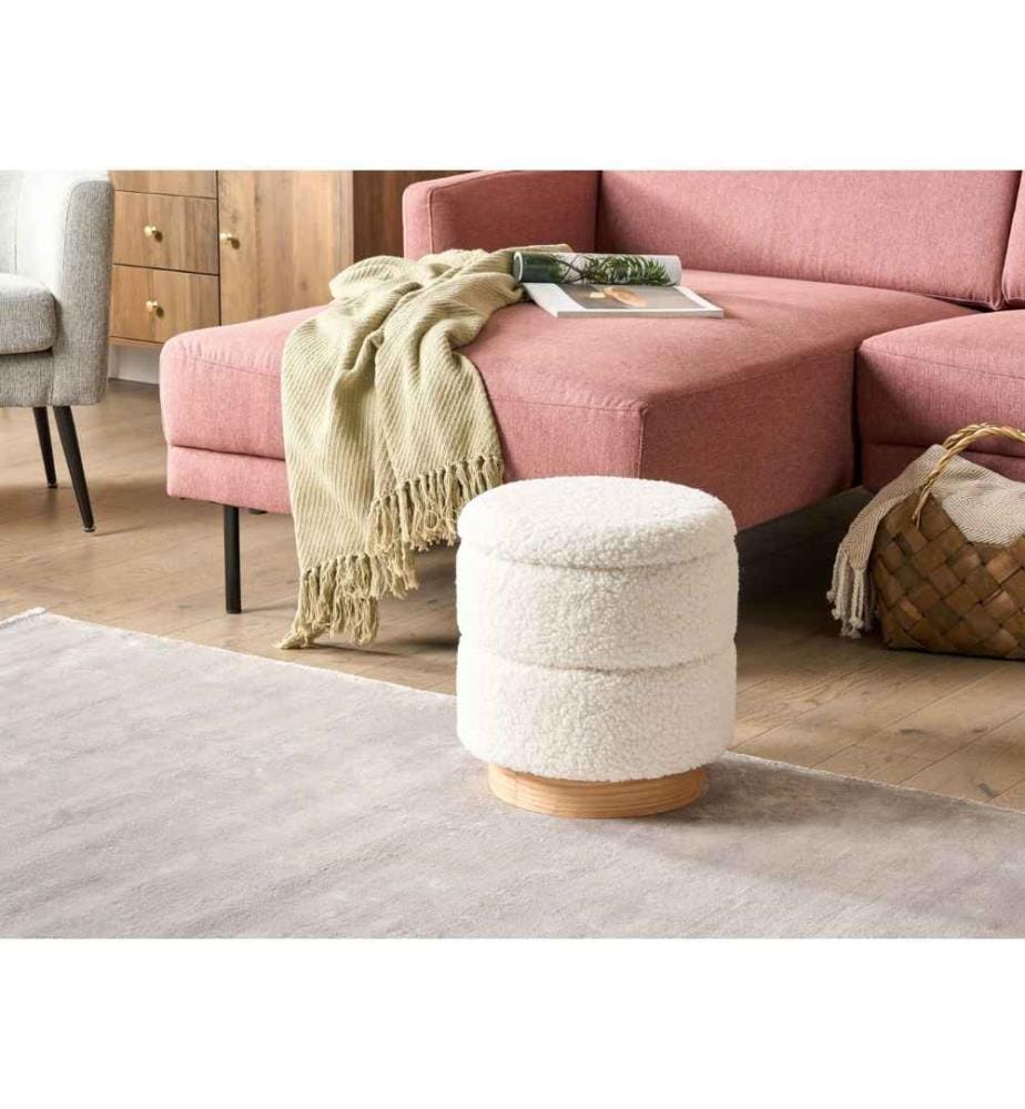Pouf de rangement OGDEN Bouclé Blanc