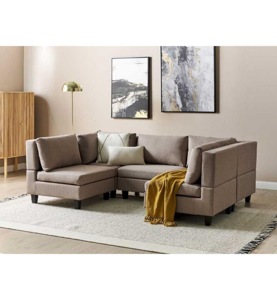 Canapé modulable en forme de U 5 places UNSTAD Tissu Marron
