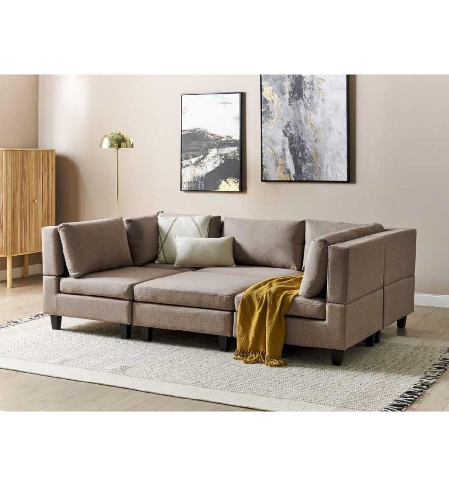 Canapé modulable en forme de U 5 places UNSTAD Tissu Marron avec ottoman