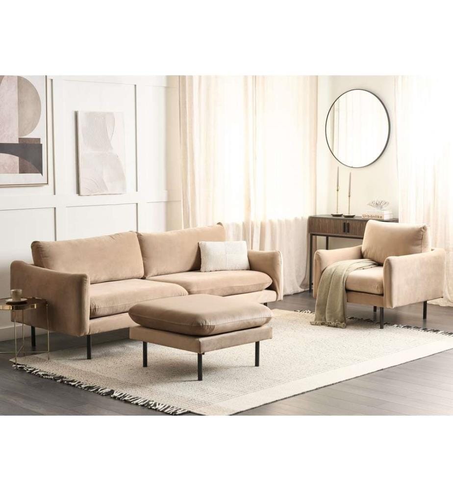 Ensemble de salon 5 places VINTERBRO Velours Beige avec ottoman
