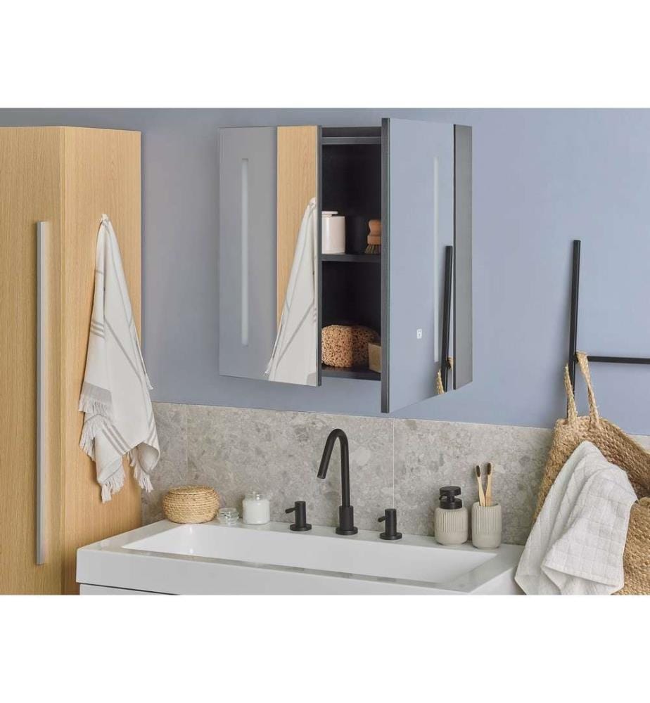 Armoire de toilette murale LED CHABUNCO 60 cm 60 cm Noir