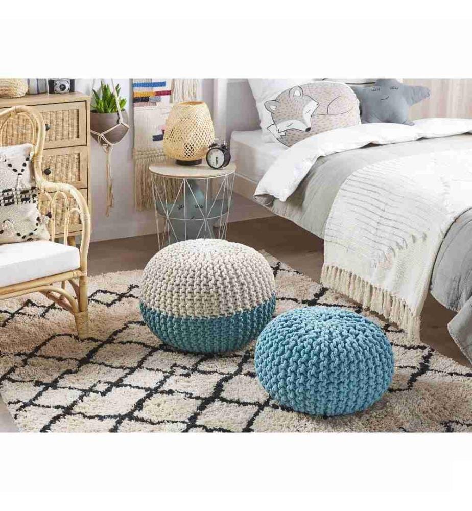 Pouf CONRAD Coton Bleu clair