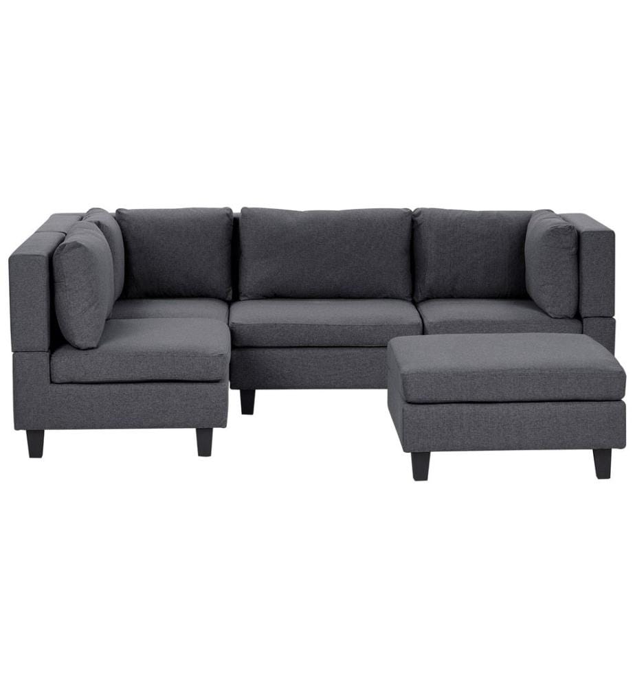 Canapé d'angle modulable 4 places UNSTAD Tissu Gris foncé avec ottoman Côté droit