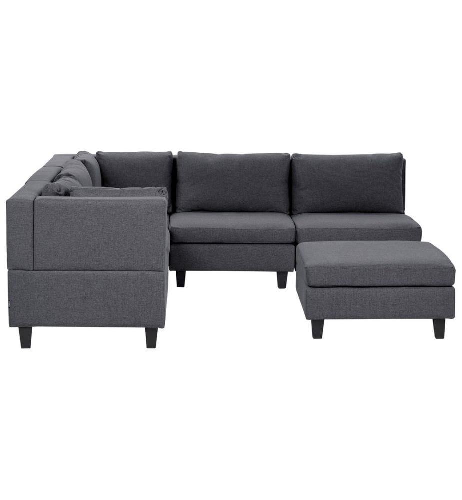 Canapé d'angle modulable 5 places UNSTAD Tissu Gris foncé avec ottoman Côté droit