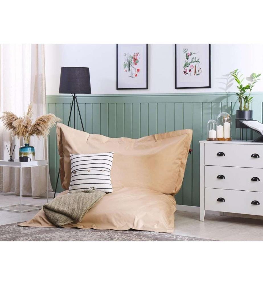 Pouf Géant XXL Beige en Nylon 140 x 180 cm Ultra Confortable Robuste pour Intérieur ou Extérieur avec Billes de Polystyrène