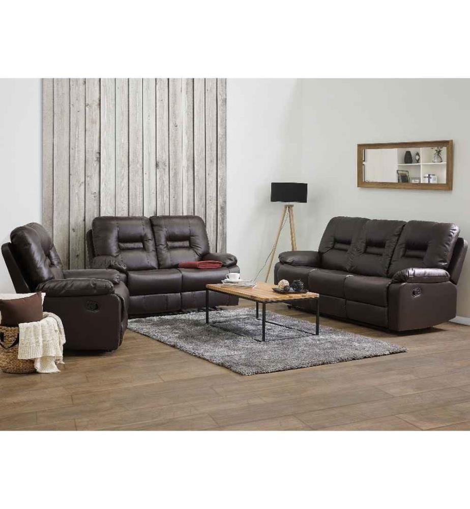 Ensemble Salon 6 Personnes 2 Canapés et Fauteuil en Cuir PU Marron avec Dossiers Réglables et Repose-pieds Confort et Design