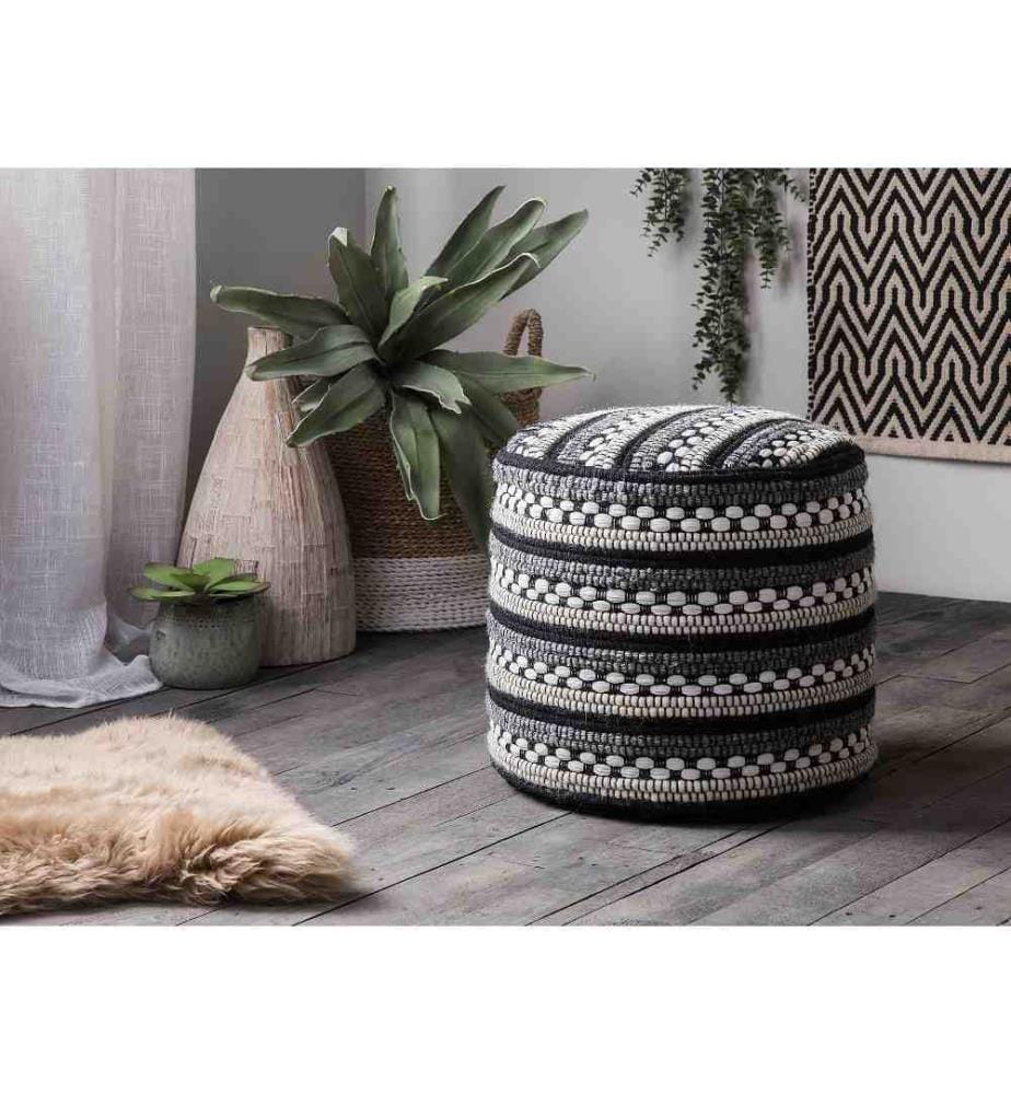 Pouf GUNTUR Laine Noir/blanc