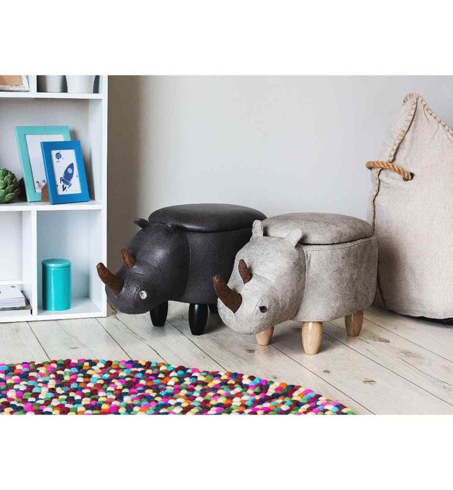 Tabouret de rangement animal RHINO Cuir PU Gris clair Rhinocéros