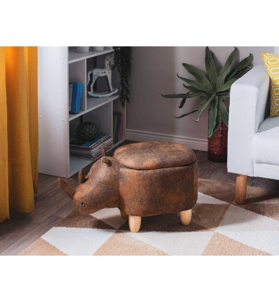 Tabouret de rangement animal RHINO Cuir PU Marron clair Rhinocéros