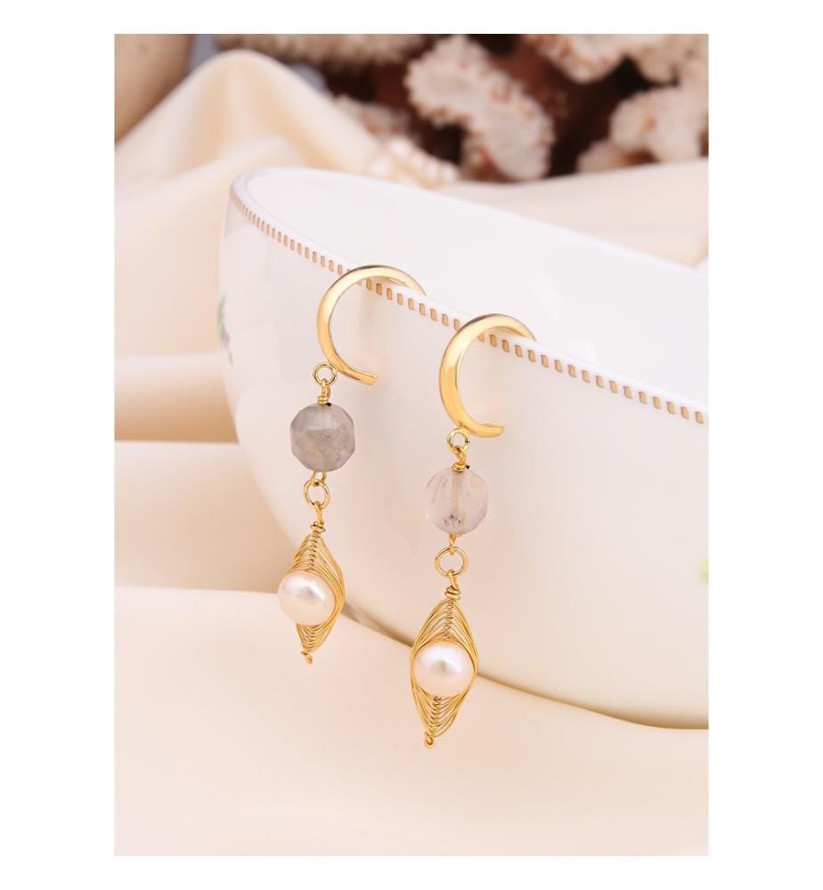 Boucles d'Oreilles en améthyste et perles - Multicolore