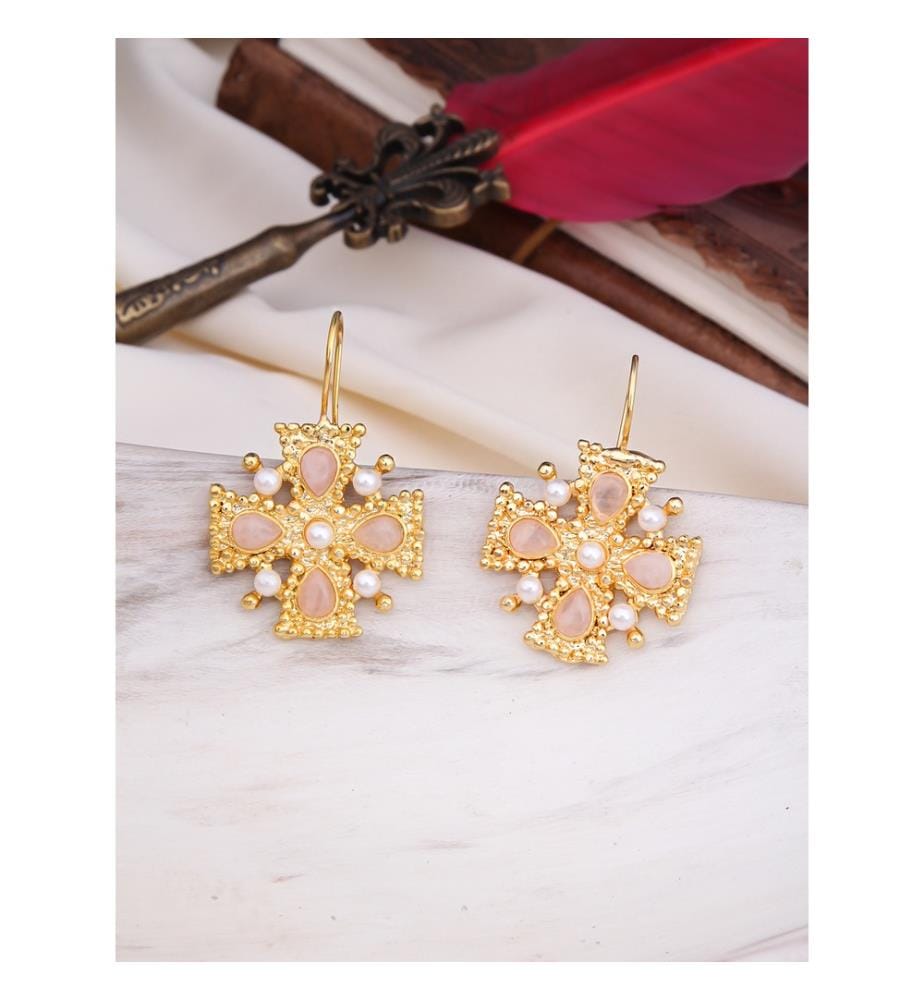 Boucles dOreilles en Quartz - Doré et Rose