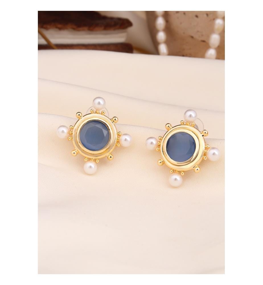 Boucles dOreilles il de Chat et Perles - Bleu