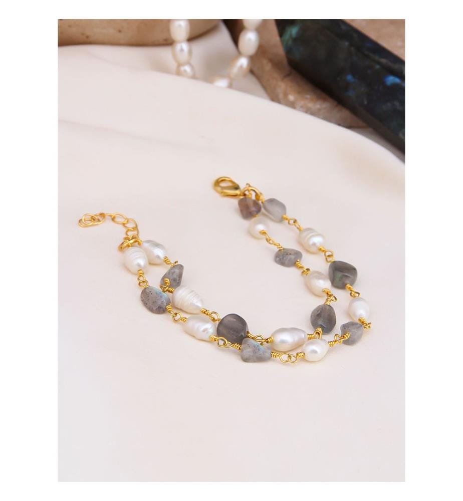 Bracelet en labradorite et perles - Gris et Perle