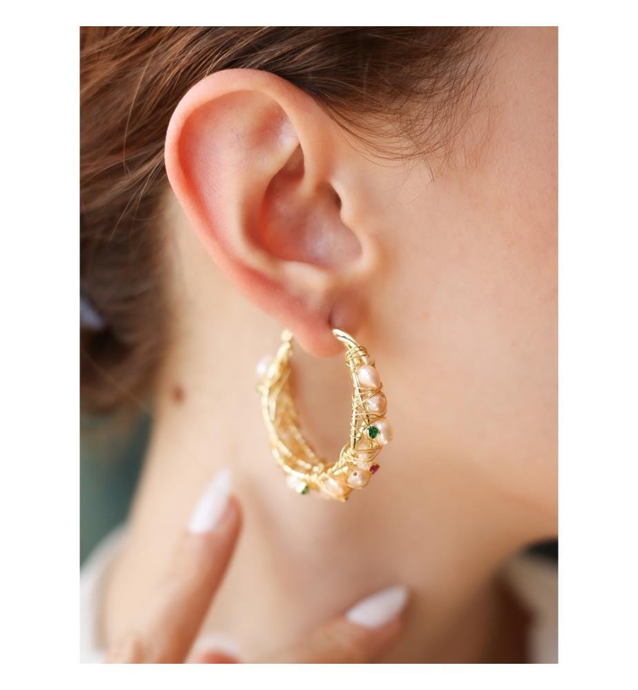 Boucles d'Oreilles en perles et zircon - Mélange de couleurs