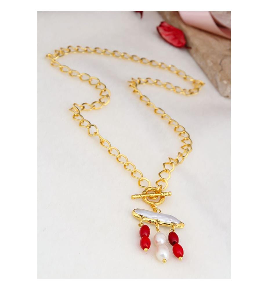 Collier Coral & Pearl - Rouge et Blanc