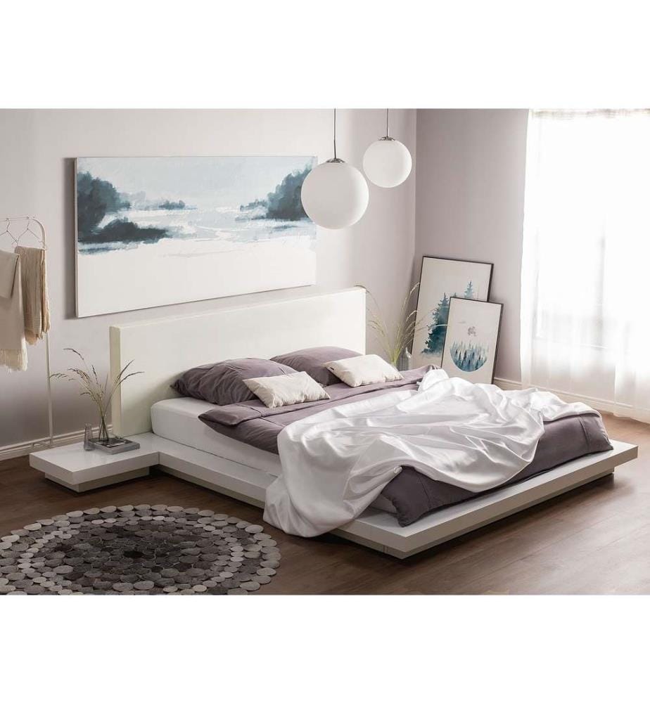 Lit Futon à Eau Blanc 160 x 200 cm Confortable au Style Japonais pour Chambre Moderne Deux Places