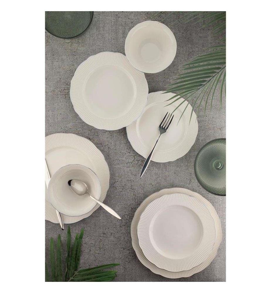 Service de Table 26 Pièces en Bone China - Blanc et Argenté